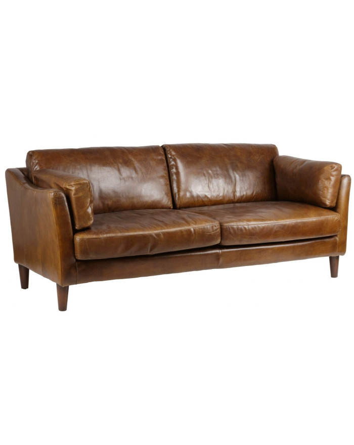 Canapé déco 3 places en cuir marron Louisiane