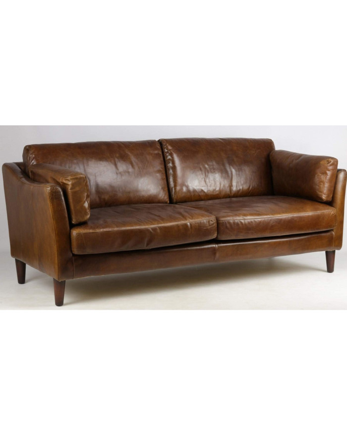 Canapé déco 3 places en cuir marron Louisiane
