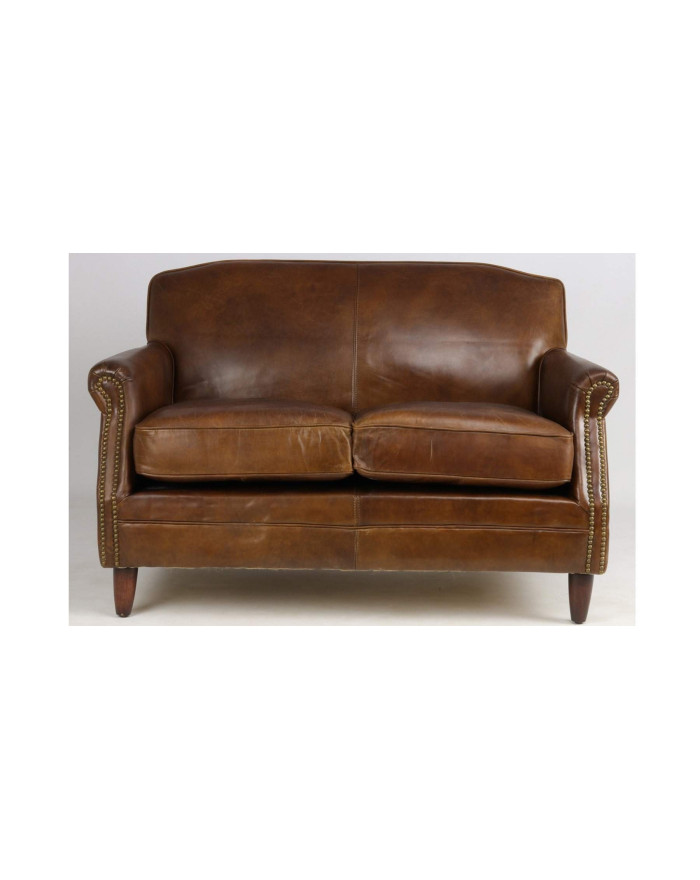 Canapé 2 places en cuir pleine fleur marron Bigelow