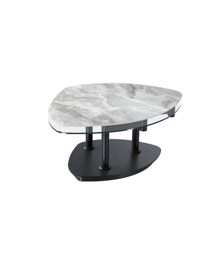 Table basse 2 plateaux marbre et verre Delicias