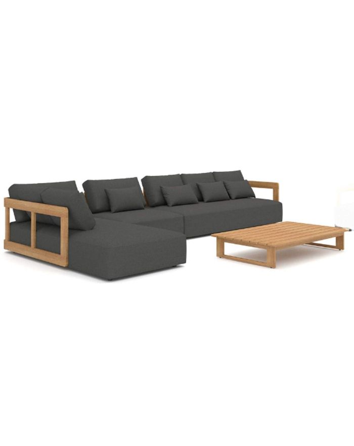Salon d'angle en teck et tissu imperméable Rafa