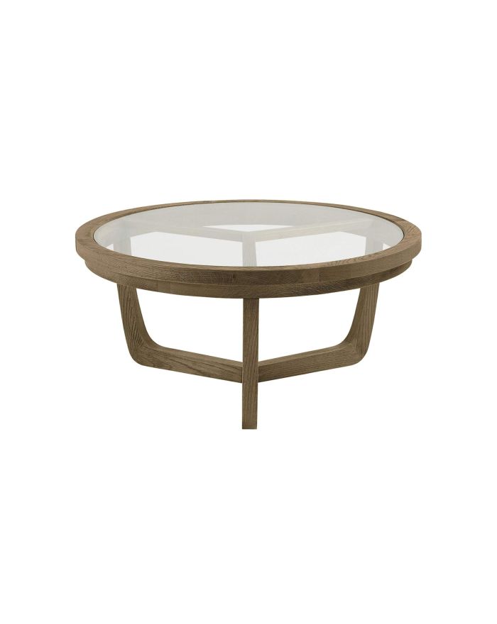 Table basse ronde en chêne et verre Maxton