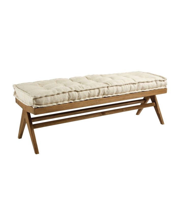 Banc 150 cm avec matelas en lin écru Mena