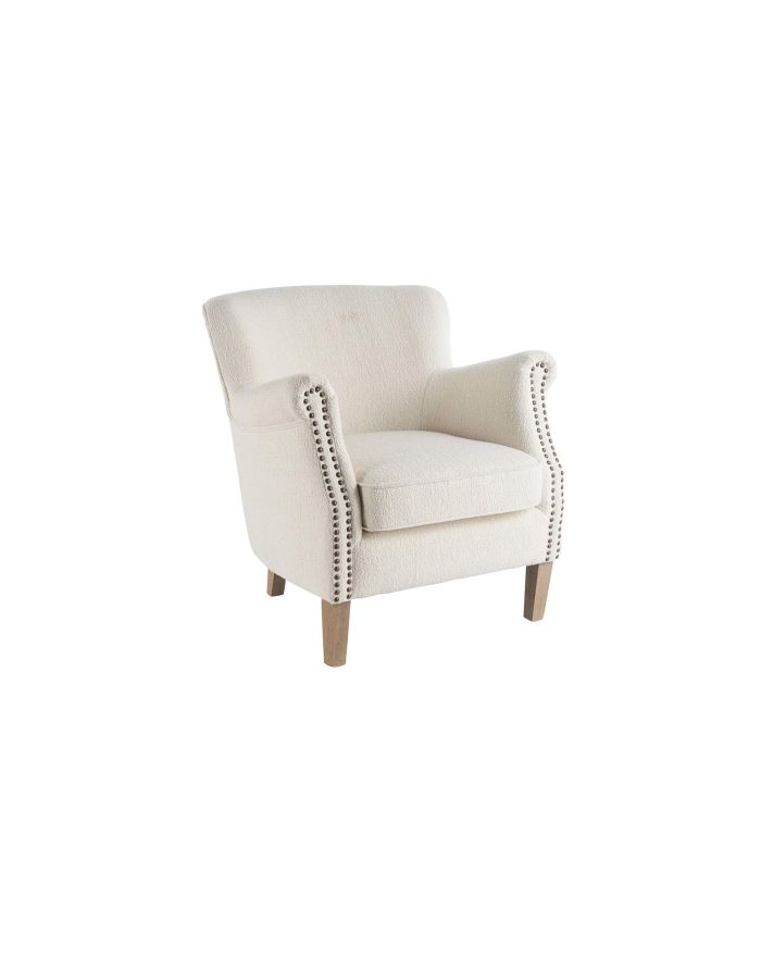 Fauteuil clouté et tissu bouclettes crème Claude