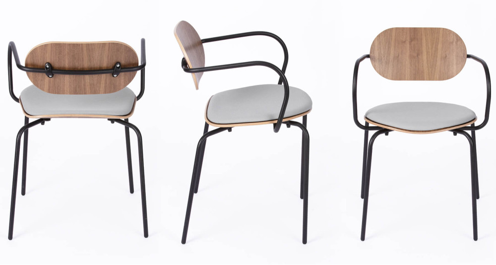 Chaise ML10 en bois de noyer et métal - Fabrication française