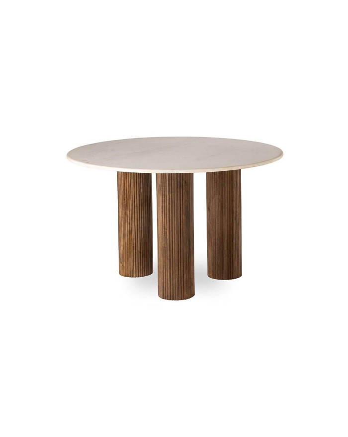 Table ronde en marbre blanc et bois de manguier Lecce - 2