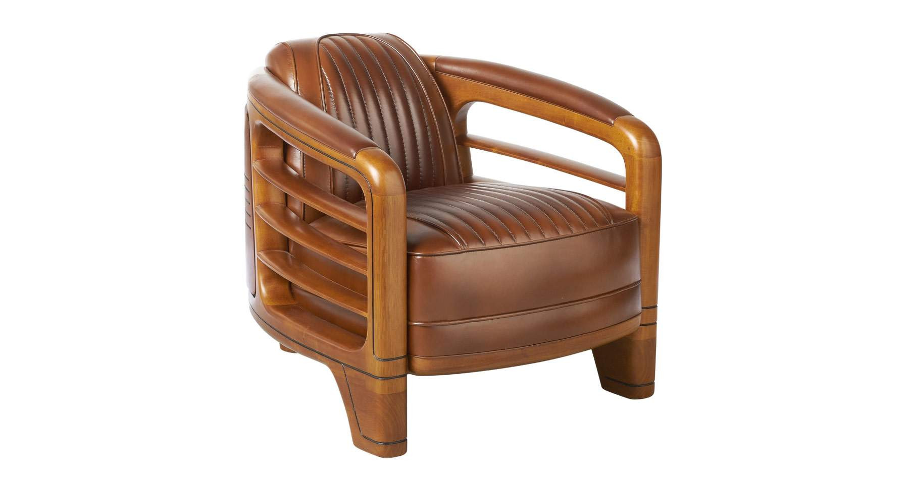 Fauteuil Club Vintage En Cuir Marron – Style Industriel – 80cm