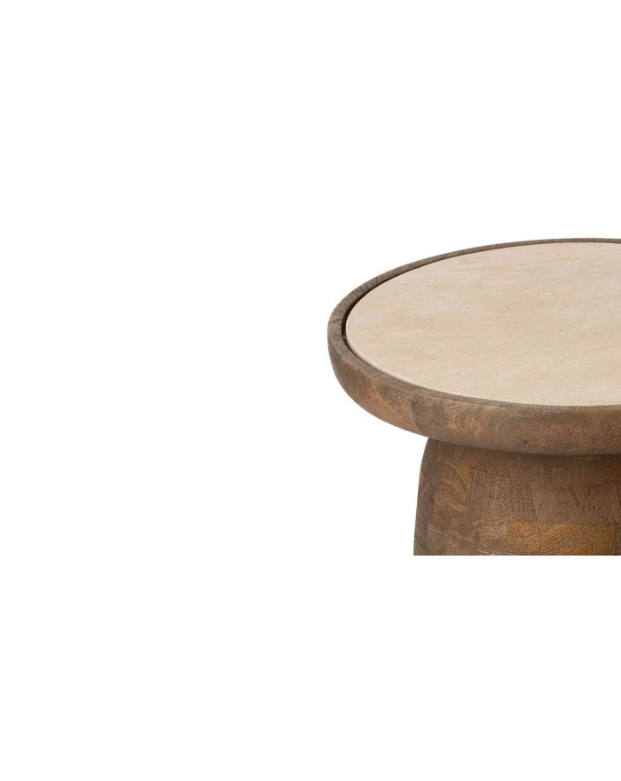 Bout de canapé en bois de manguier et plateau travertin Quito - Athezza