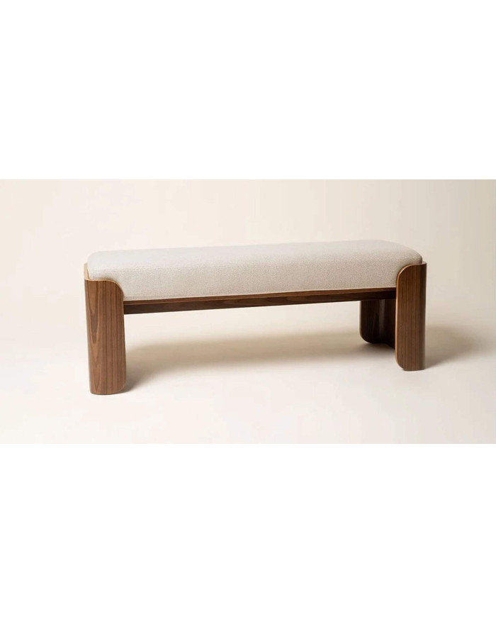 Banc tapissé en bois peuplier massif naturel Jodie beige Athezza
