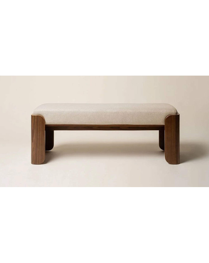Banc tapissé en bois peuplier massif naturel Jodie beige Athezza