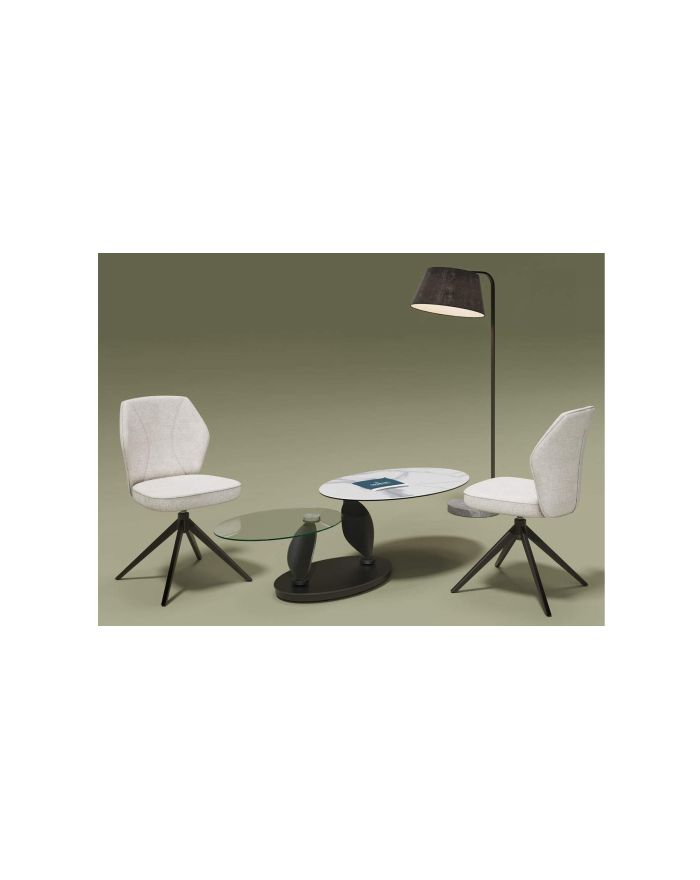 Table basse torsadée à plateaux pivotants Lova céramique marbre blanc