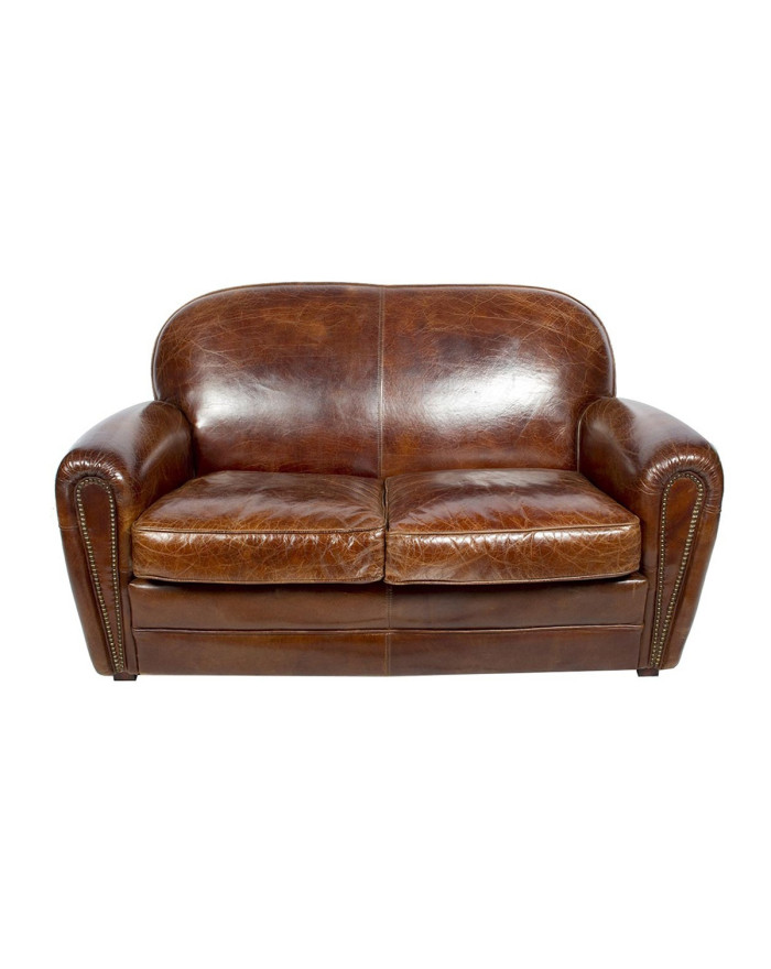 Canapé club 2 places cuir pleine fleur marron Richmond - 1