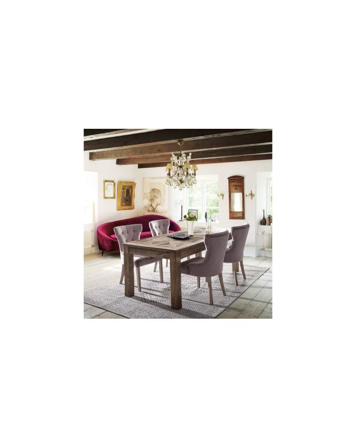 Table en orme recyclé avec plateau effet parquet Kaily