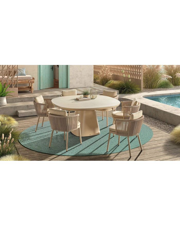 Table carrée 150 x 150 en céramique travertin Romero