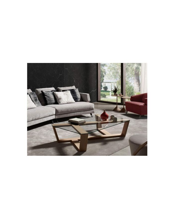 Table basse bois et verre design luxe Agol