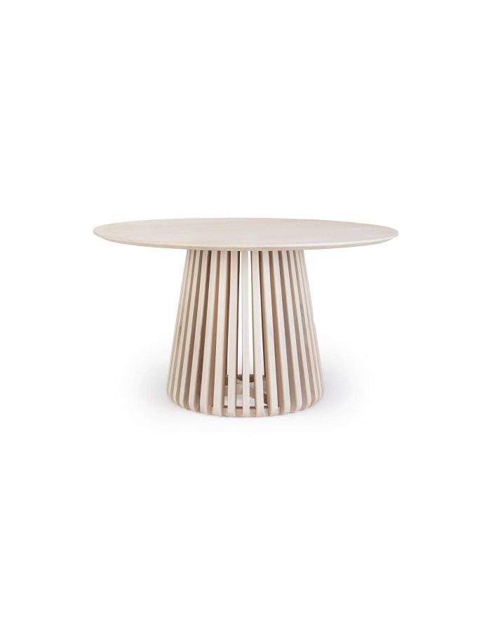 Table ronde en manguier avec pied central design Odion face naturel - 1