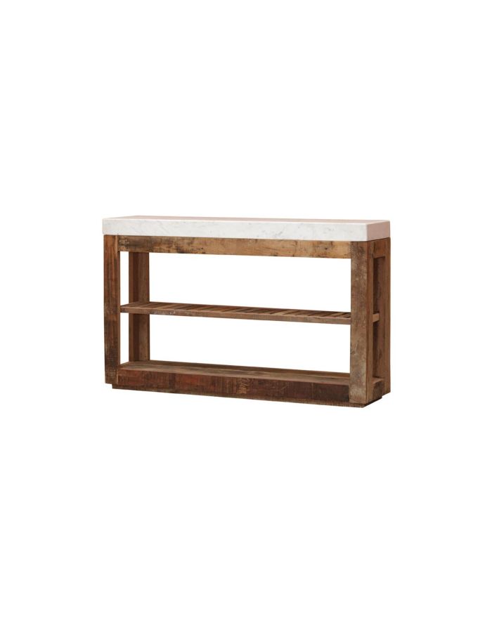 Console en bois recyclé et marbre blanc Greta