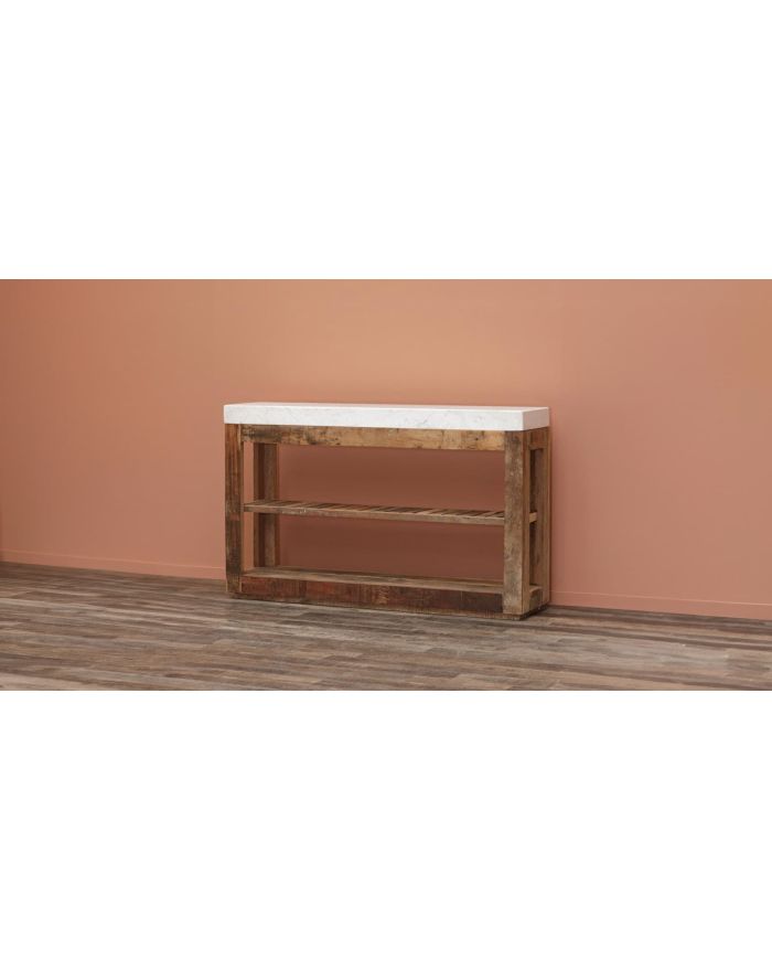 Console en bois recyclé et marbre blanc Greta