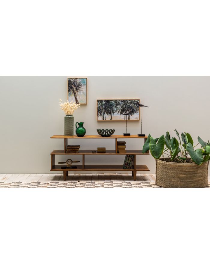 Meuble étagère basse en bois exotique Zig Zag - 3