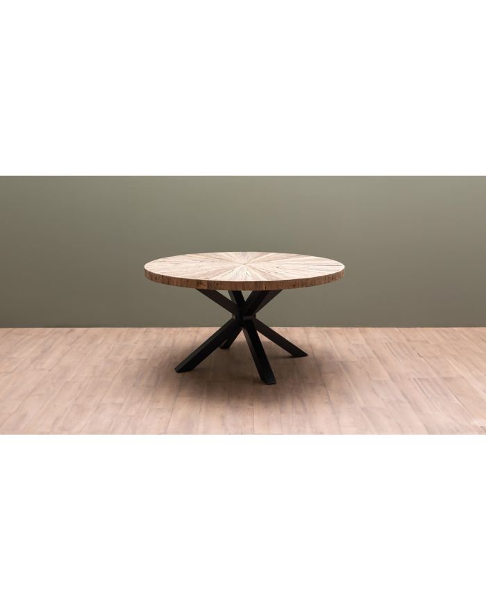 Table ronde en bois recyclé et pied fer Asturias - 1