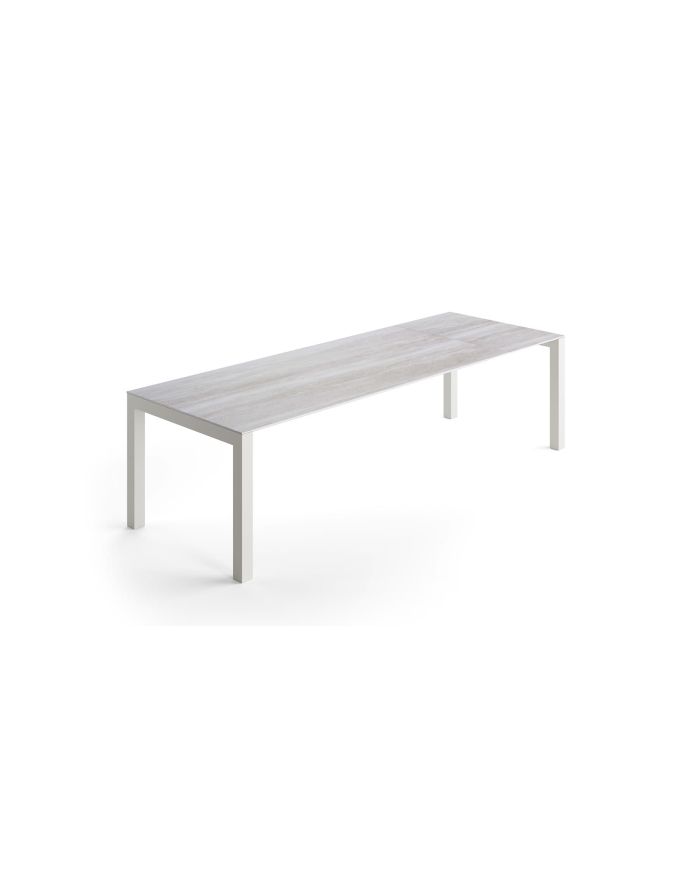 Tale céramique à allonge coulissante Forli 160 cm alu lin céramique travertin blanc  - 1