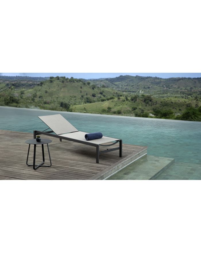 Lot 2 bains de soleil empilables alu Sylt alu charbon textilène gris argenté - 2