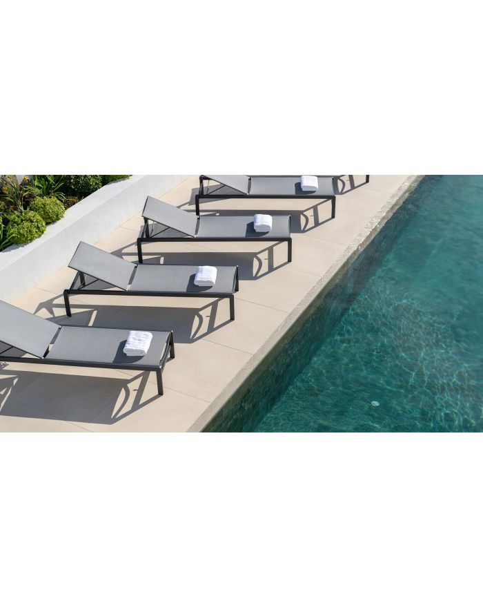 Lot 2 bains de soleil empilables alu Sylt alu charbon textilène gris argenté - 2