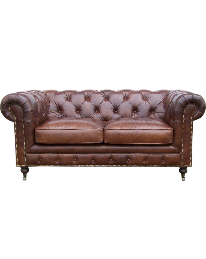 Canapé chesterfield 2 places cuir marron Borrows