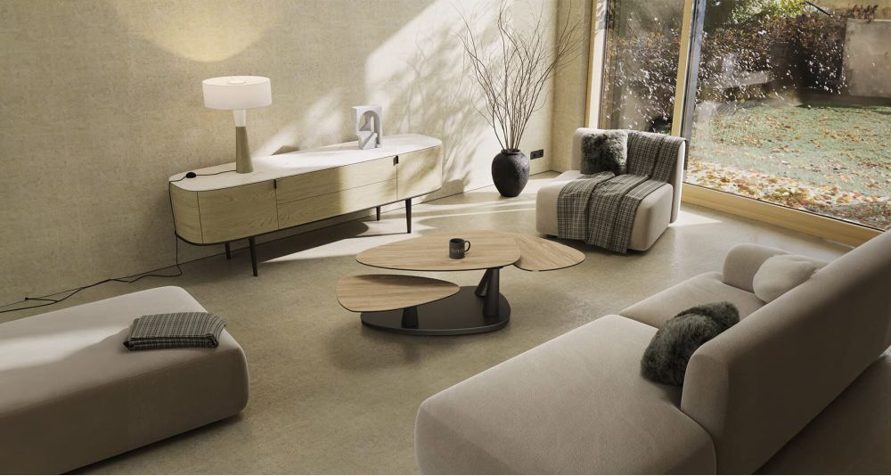 Table basse 3 plateaux pivotants Camelias
