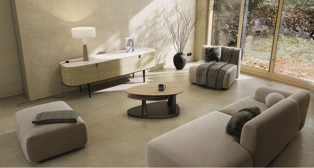 Table basse 3 plateaux pivotants Camelias