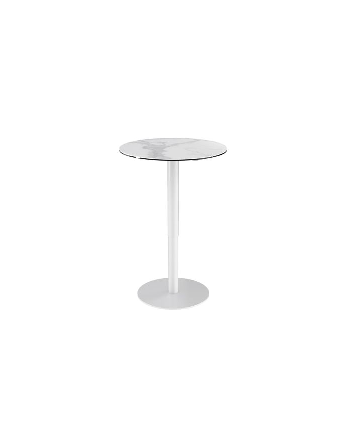 Table de repas à hauteur réglable Marilou 75 cm plateau marbre mat, pieds acier laqué blanc - 1 