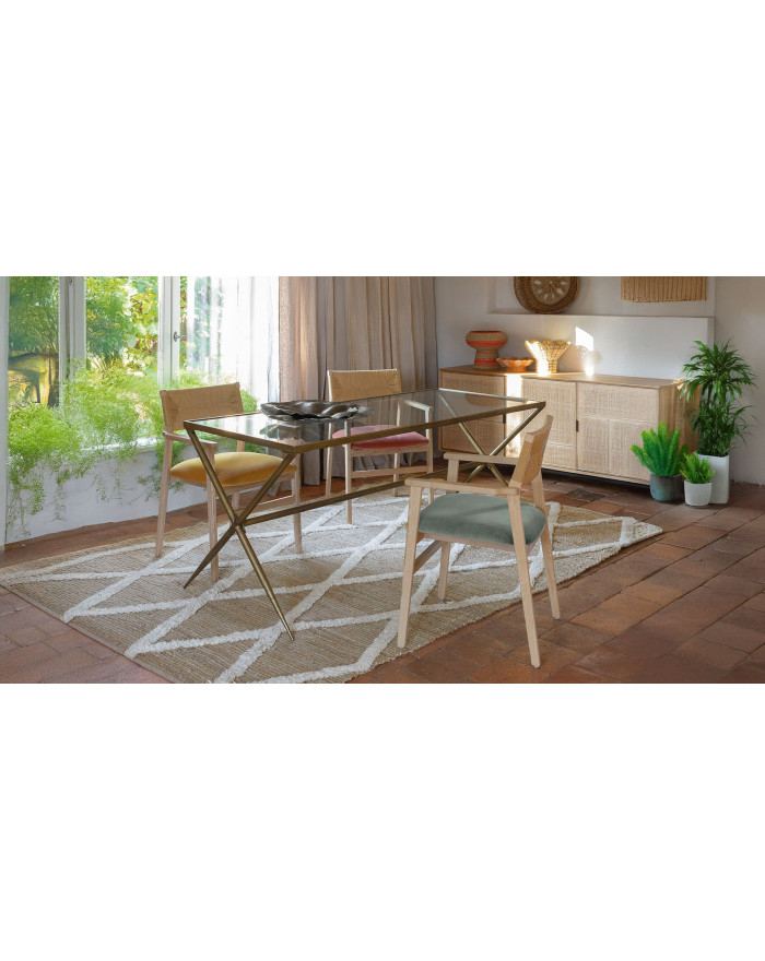 Chaise en corde de papier et velours Paloma vert de gris - 1 