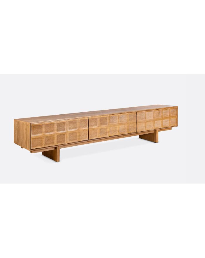 Meuble TV en bois de teck recyclé sculpté Rijal naturel - 1 