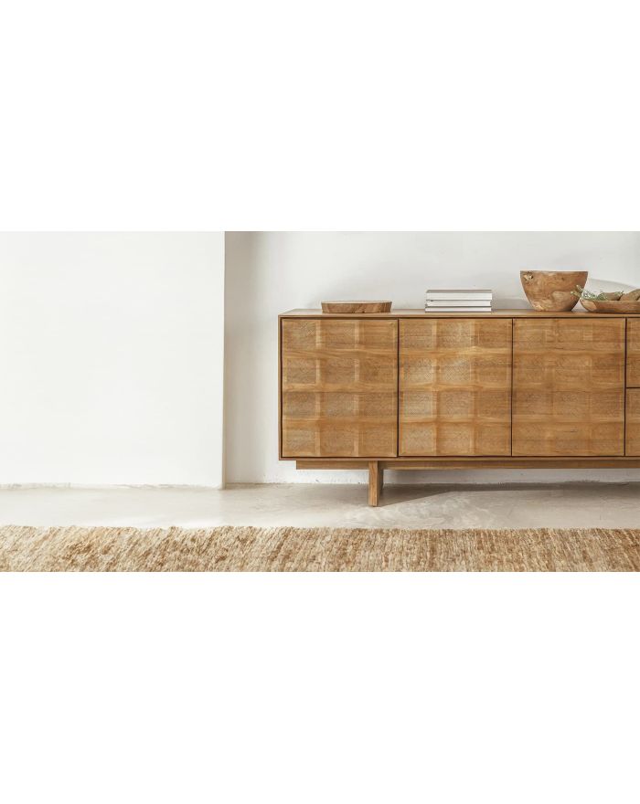 Buffet 223 cm en bois de teck recyclé sculpté Rijal naturel - 1 