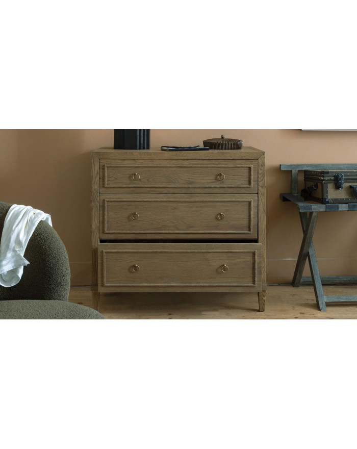 Commode chêne et cuivre 3 tiroirs