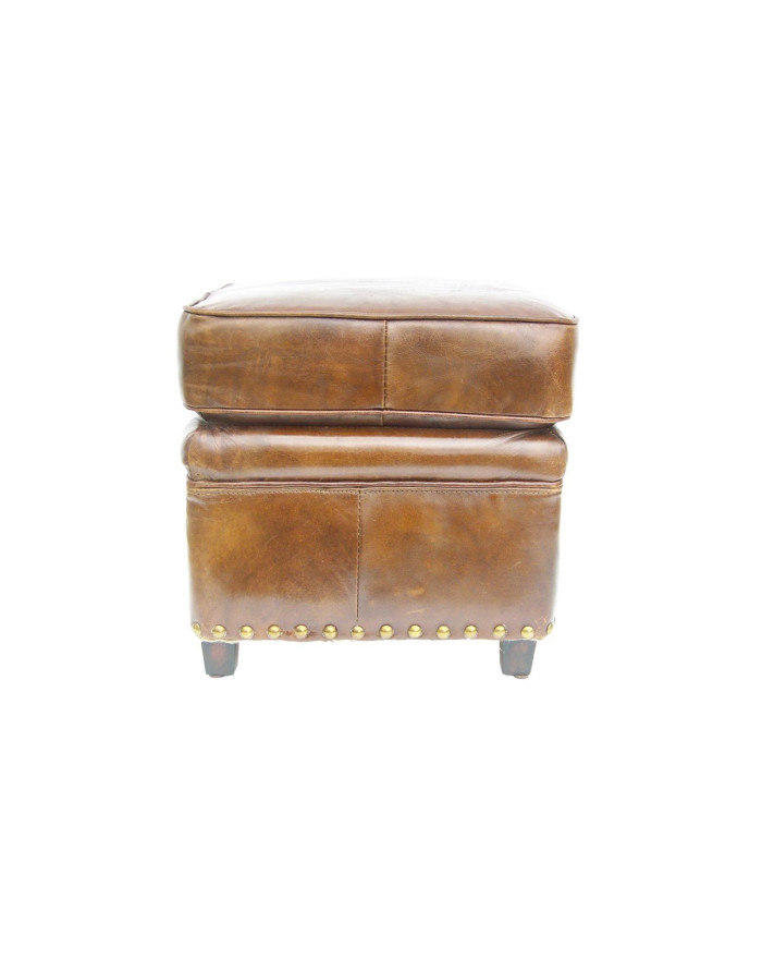 Pouf carré club en cuir marron Fresno