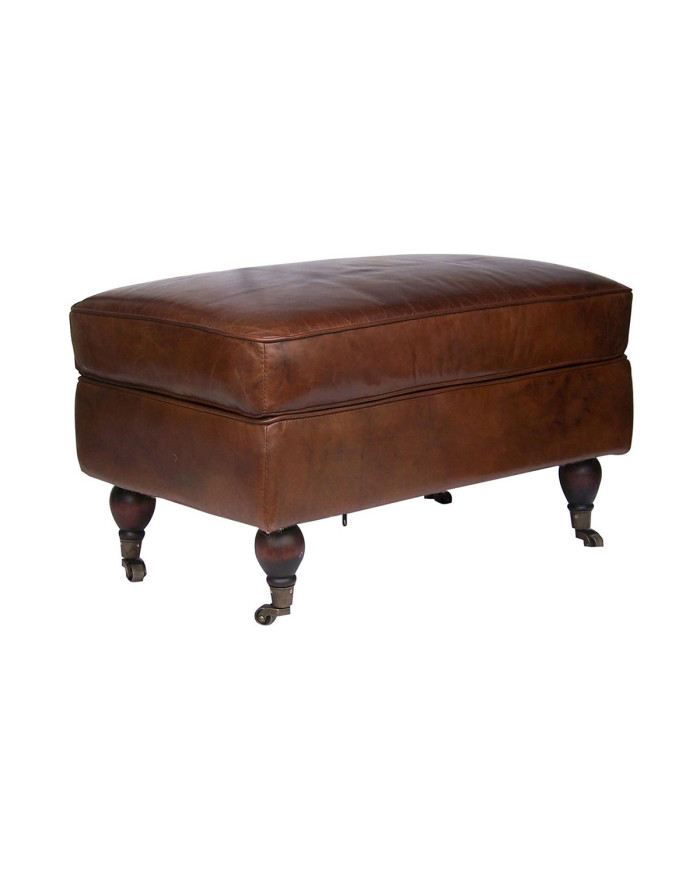 Pouf club en cuir marron vintage Arlington