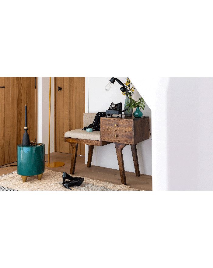 Banc 2 tiroirs téléphone en lin et bois Hallway - 1