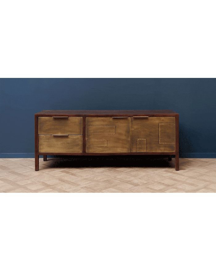 Buffet 2 portes 2 tiroirs en bois et laiton Saïgon - 1