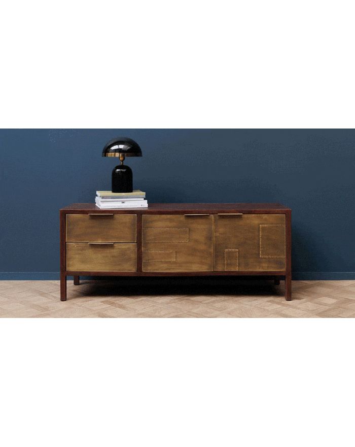 Buffet 2 portes 2 tiroirs en bois et laiton Saïgon - 1