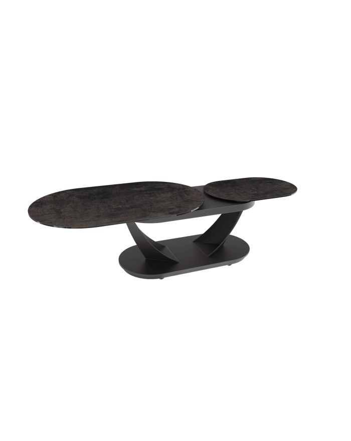 Table basse céramique plateaux ovales pivotants Kass acier avec roulettes - 2