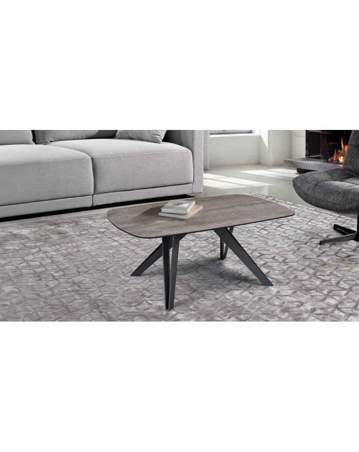 Table basse Memphis céramique et pieds épingle  gris nuance  - 1 