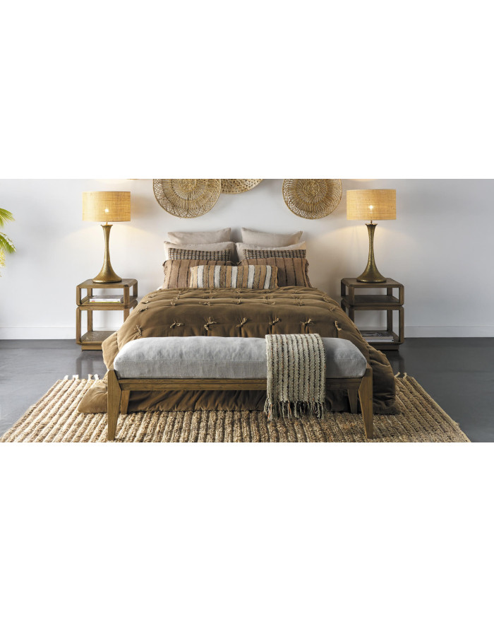 Banc en bois et matelas lin mélangé Paul