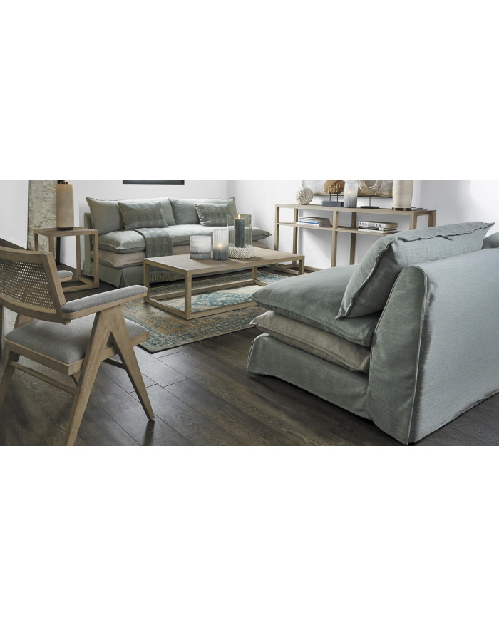 Fauteuil en canne de rotin et assise lin Colby