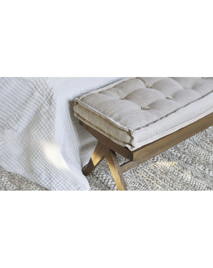 Banc 150 cm avec matelas en lin écru Mena