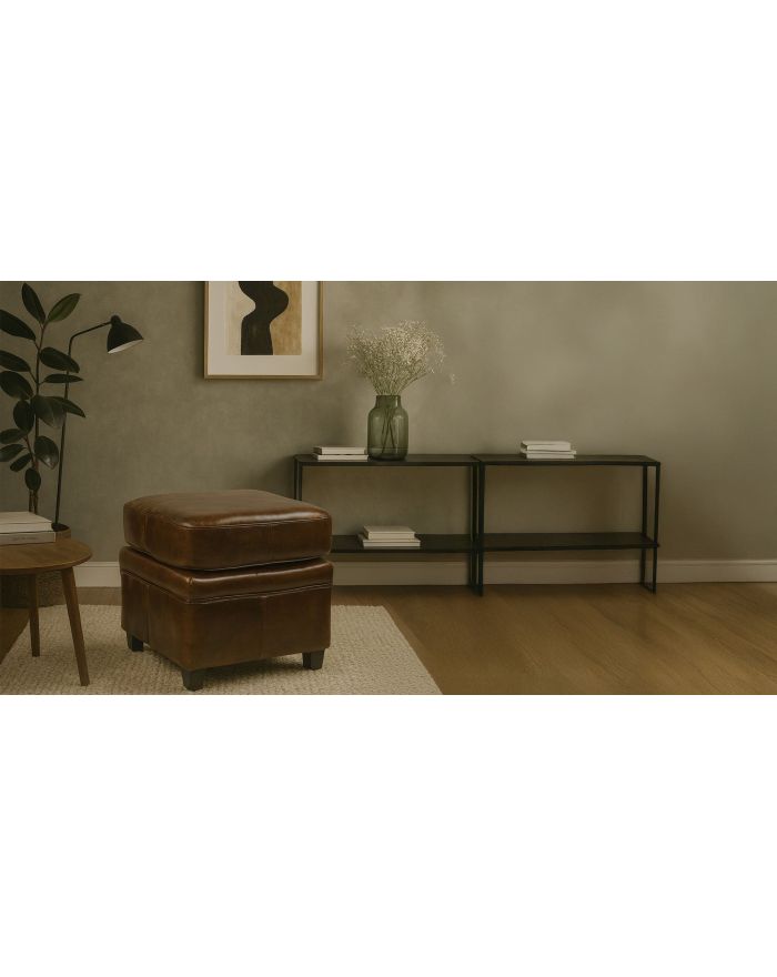 Pouf 45 x 45 cm en cuir pleine fleur Red River - 1