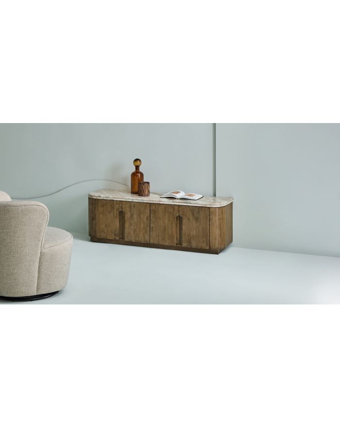 Meuble TV design bois et marbre - 1