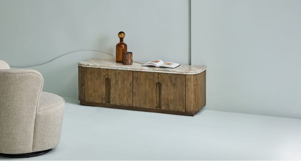 Meuble TV design bois et marbre Buren