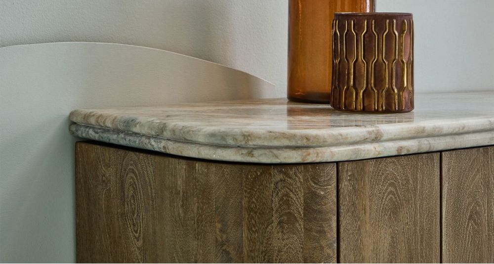 Meuble TV design bois et marbre Buren