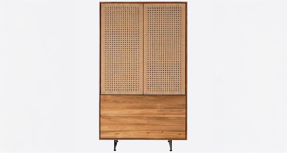 Vitrine en teck recyclé et portes en cordes Cora